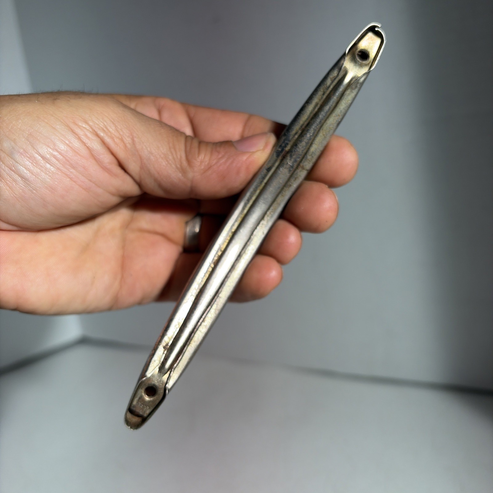 Vintage Single Mid Century Modern Silver Tone Metal Drawer Pull Handle Japan