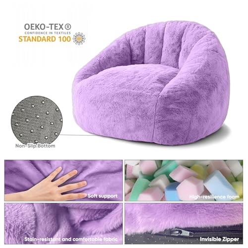 Bean Bag Chair, Shell-Shaped Bean Bag Couch for Adults, Giant Bean Sofa Purple