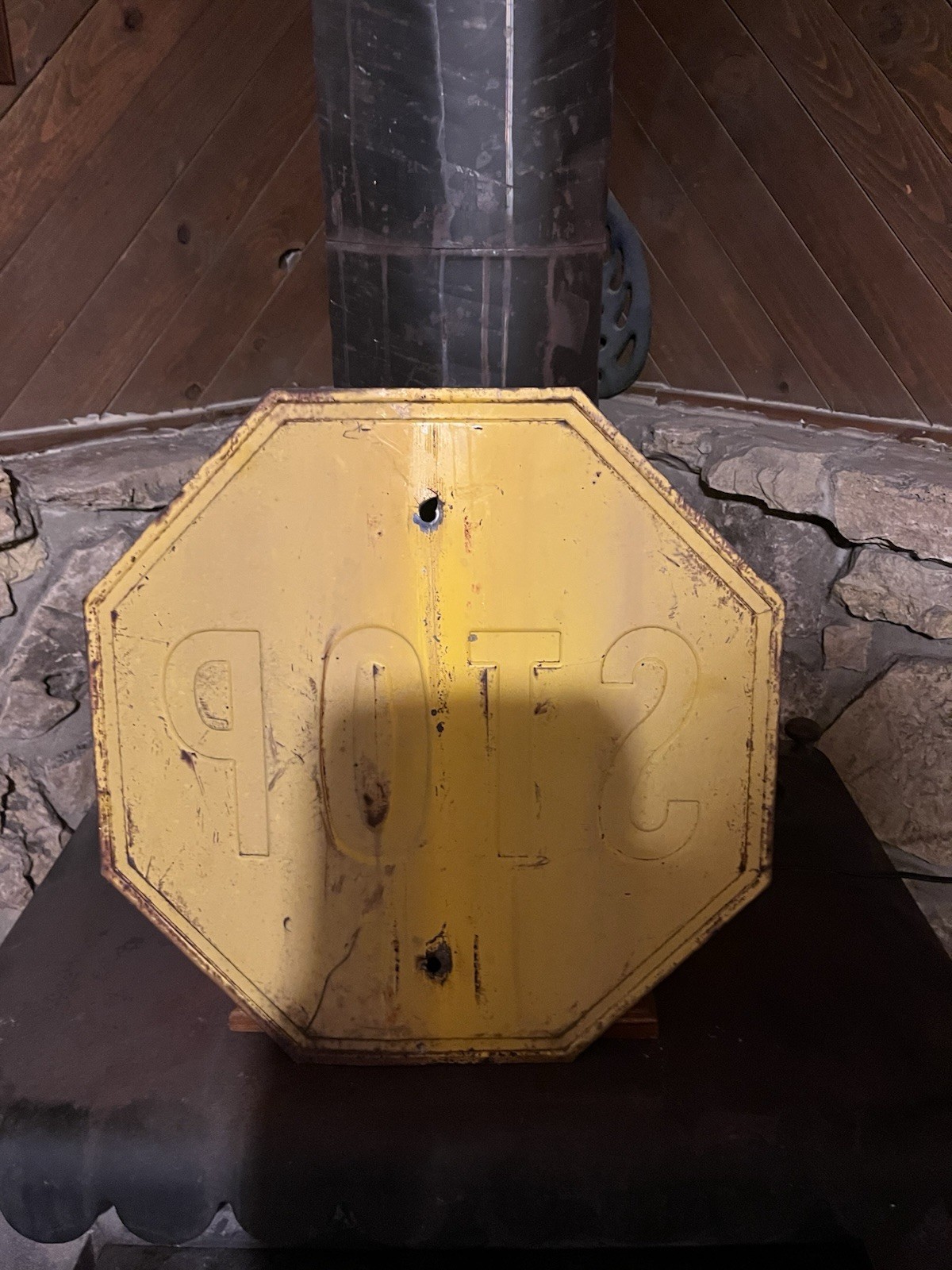Vintage Early Yellow Stop Sign Heavy Steel 18” X 18”Octagon
