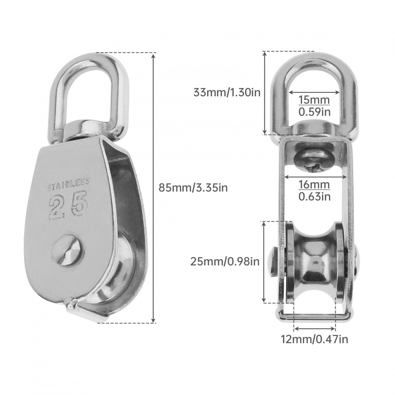 2x M25 Single Pulley Block 304 Single Pulley Wheel Kit for Lifting / Hanging US