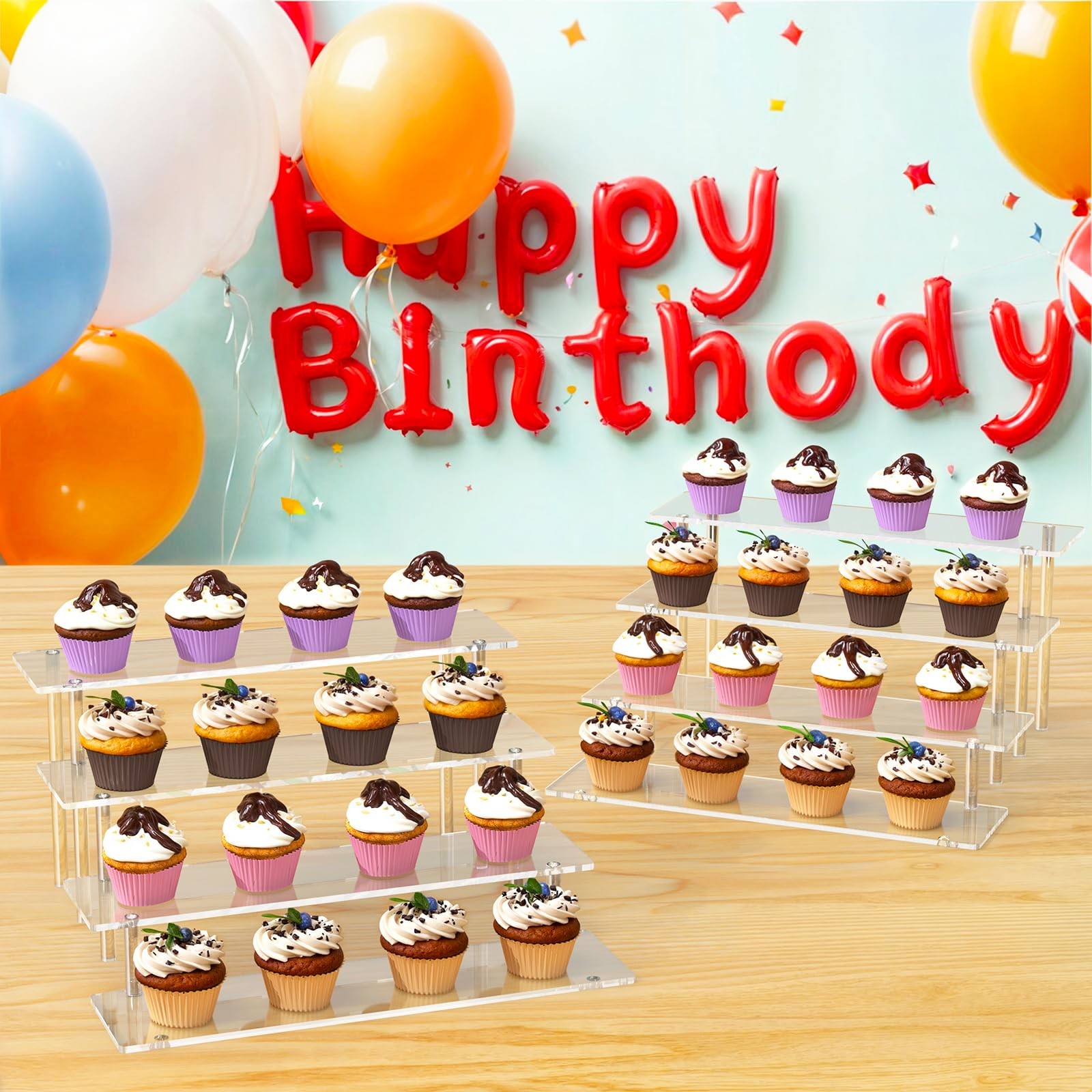 4 Tier Acrylic Display Risers, Clear Perfume Organizer Stand, Large Cupcake