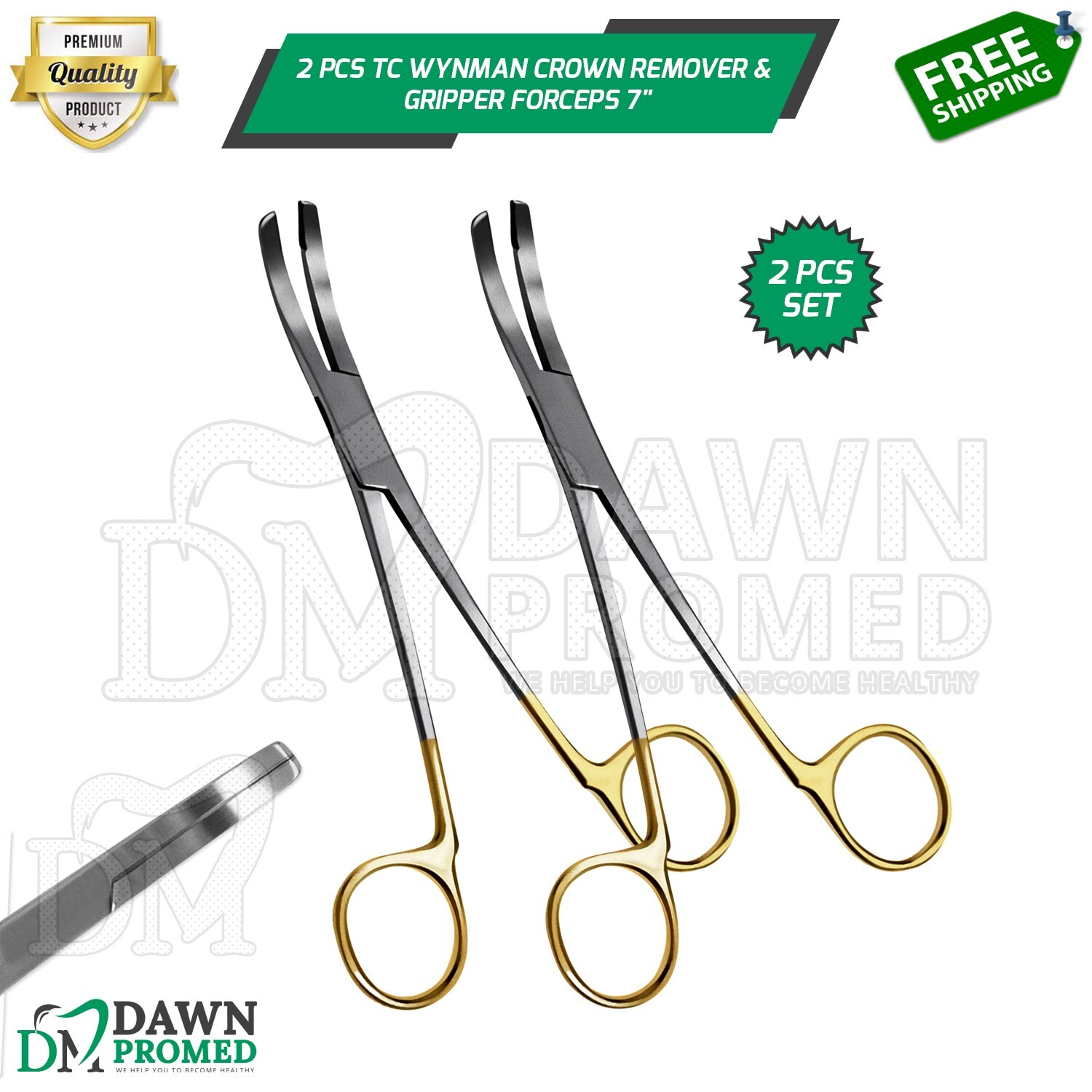 2 Pcs T/C Wynman Crown Remover & Gripper Forceps 7" Surgical Dental Instruments