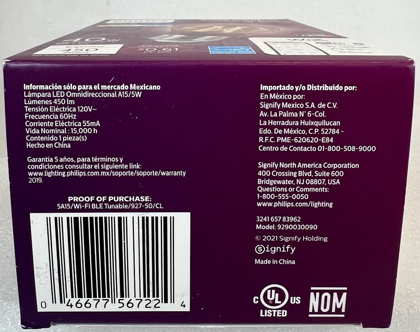 4x Philips Smart Bulb LED 40W Eq. Dimmable Wi-Fi Wiz A15 Standard