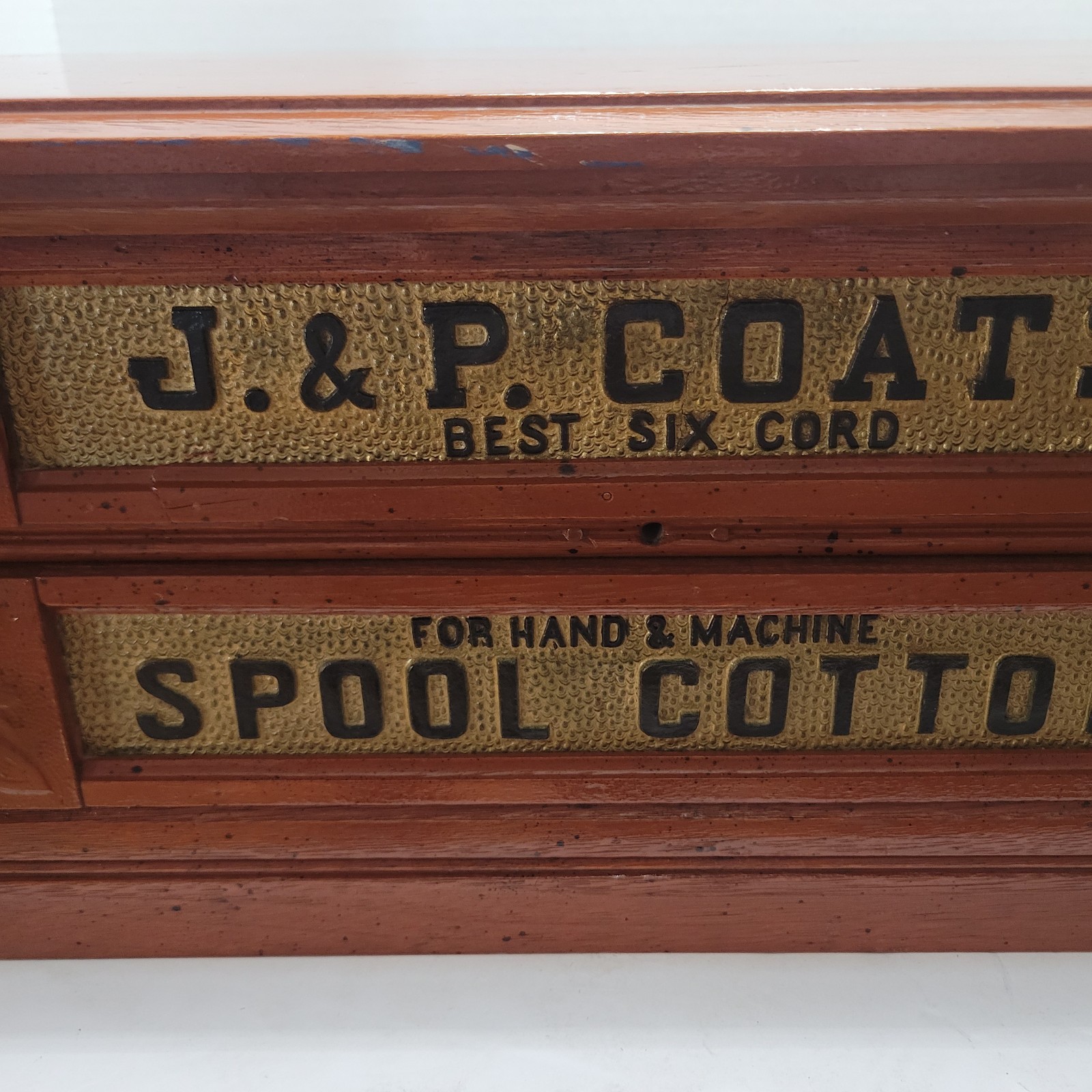 Antique J & P Coats 2 Draw Wood Spool Cotton Cabinet Counter Top Store Display