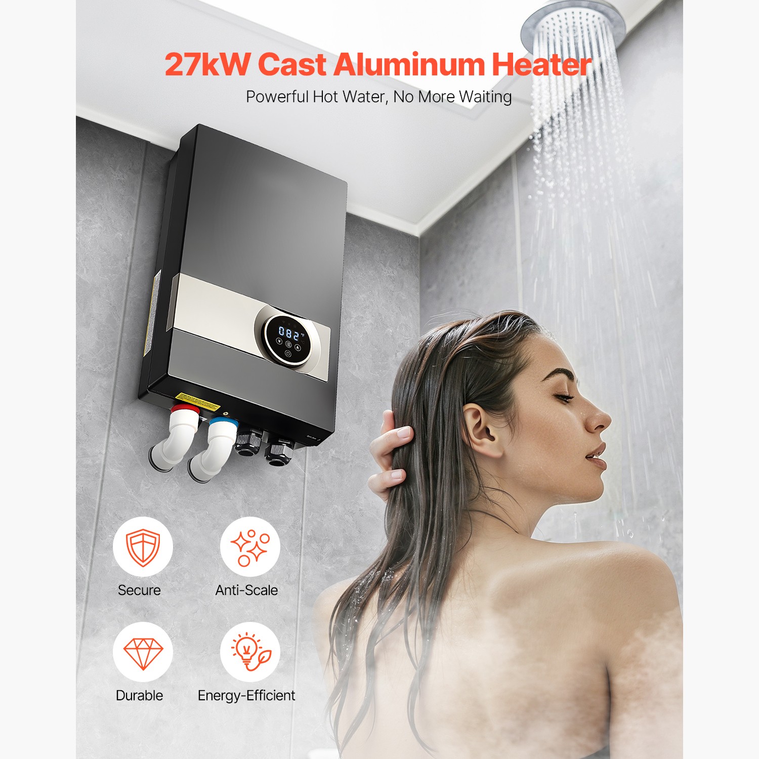 27KW Instant Hot Tankless Water Heater Electric Boiler for Shower Bathroom