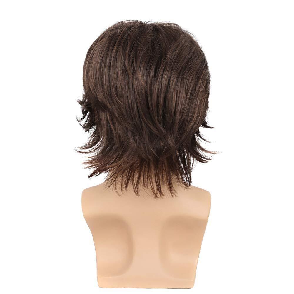 Men's Short Brown Wig Natural Fluffy Synthetic Hair Wig Heat Resistant Daily USA