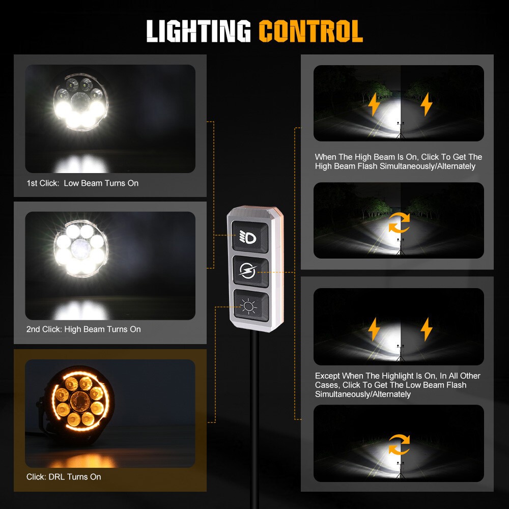 2x 140W LED Motorcycle Driving Fog Spot Light Auxiliary Lamp White+Amber w/Wire