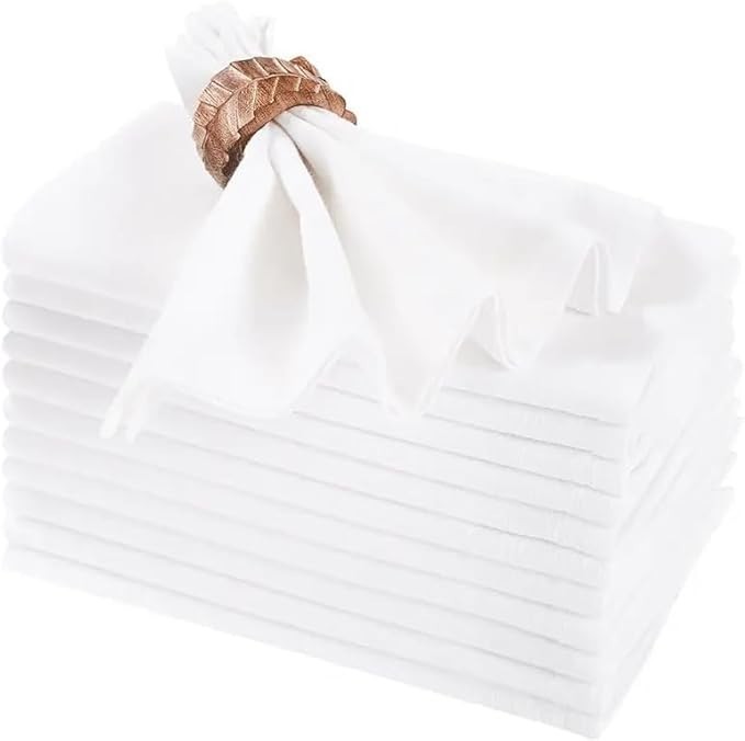 Plain White 100% Cotton Dinner Cloth Napkins - Set Of 12 (20 X 20 IN)