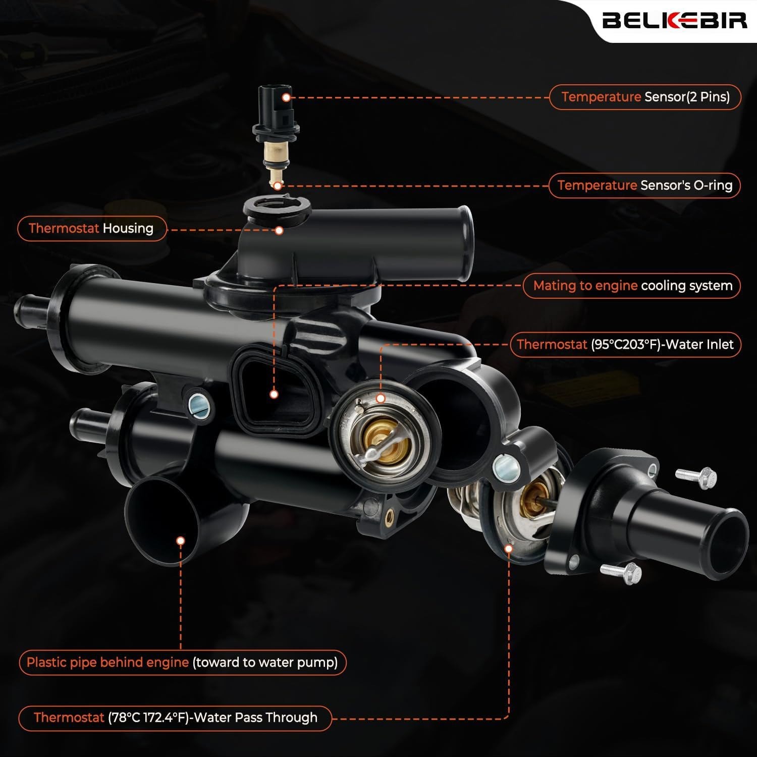 Engine Coolant Thermostat Housing Assembly for Dodge Chrysler 200 Jeep 2.0/2.4L