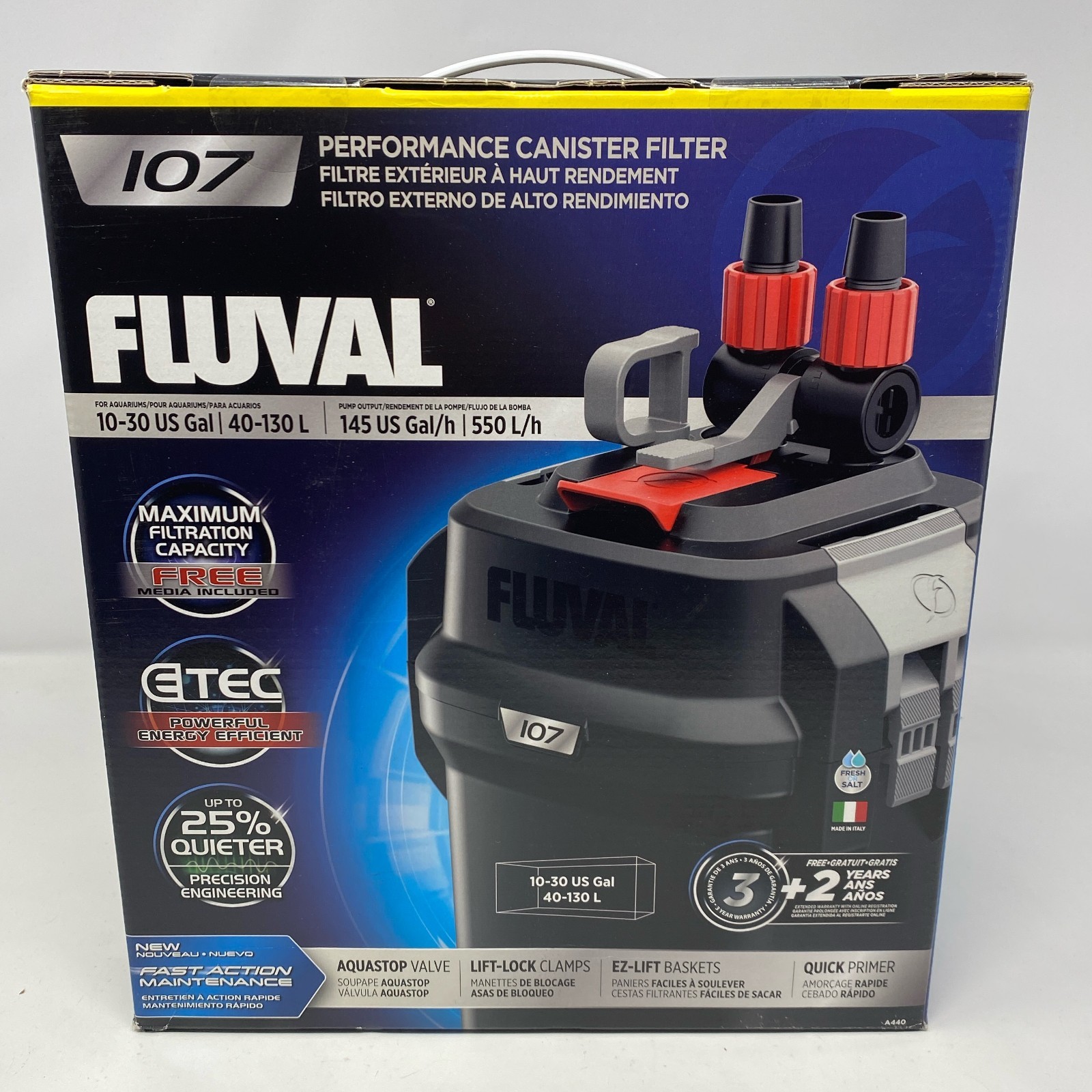 Fluval 107 Performance Canister Filter - Black - For 10-30 Gallon Aquariums