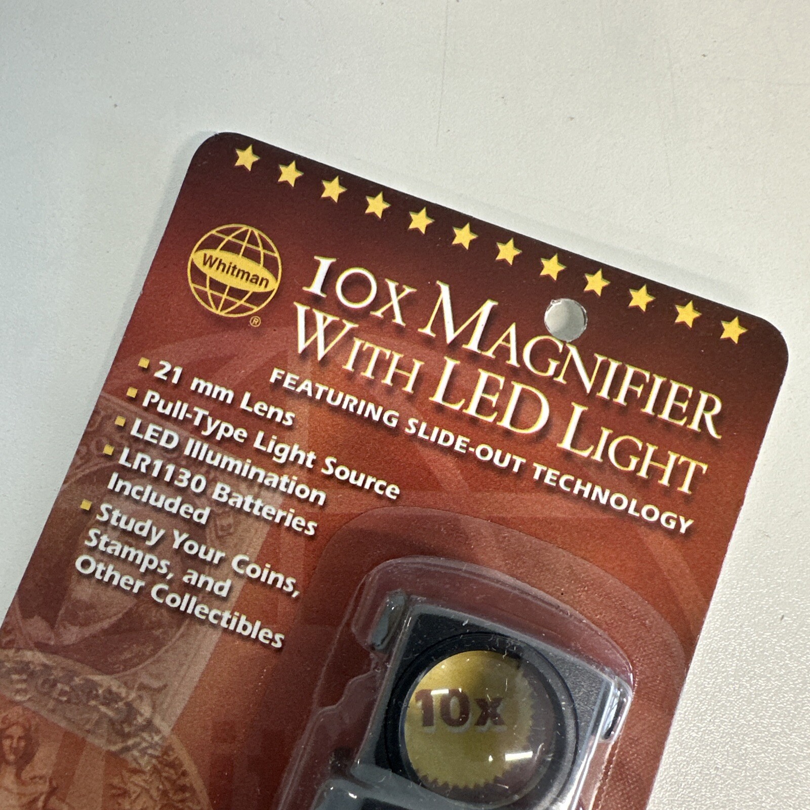 Coin Collector 10X Magnifier Pull Out Loupe 23mm W/ Led Best Value Bills Whi Da