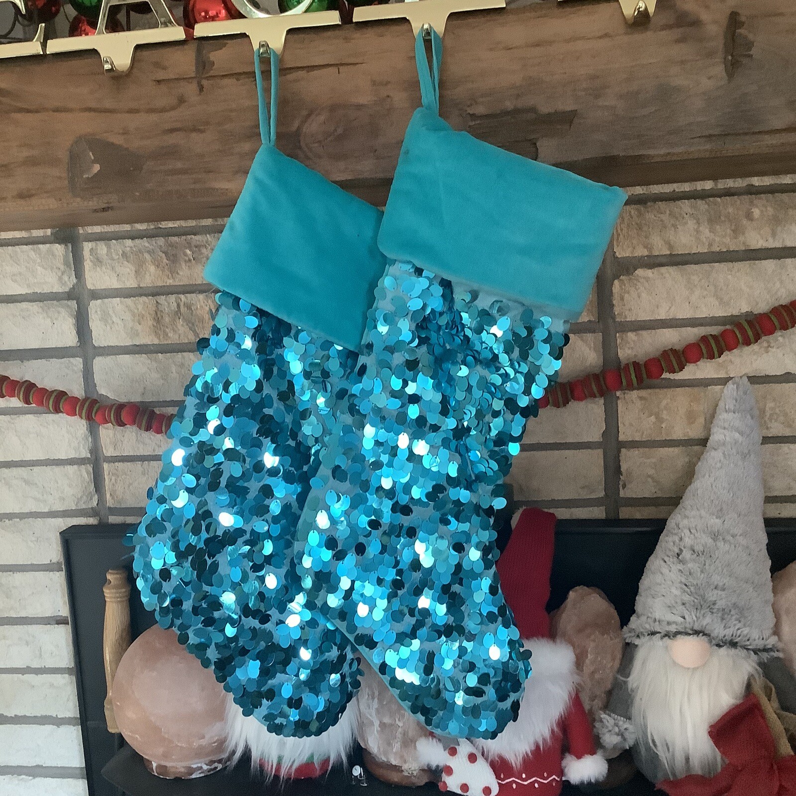 1 Turquoise Blue Sequin Velvet Christmas Stocking Shiny Metallic Glam Target