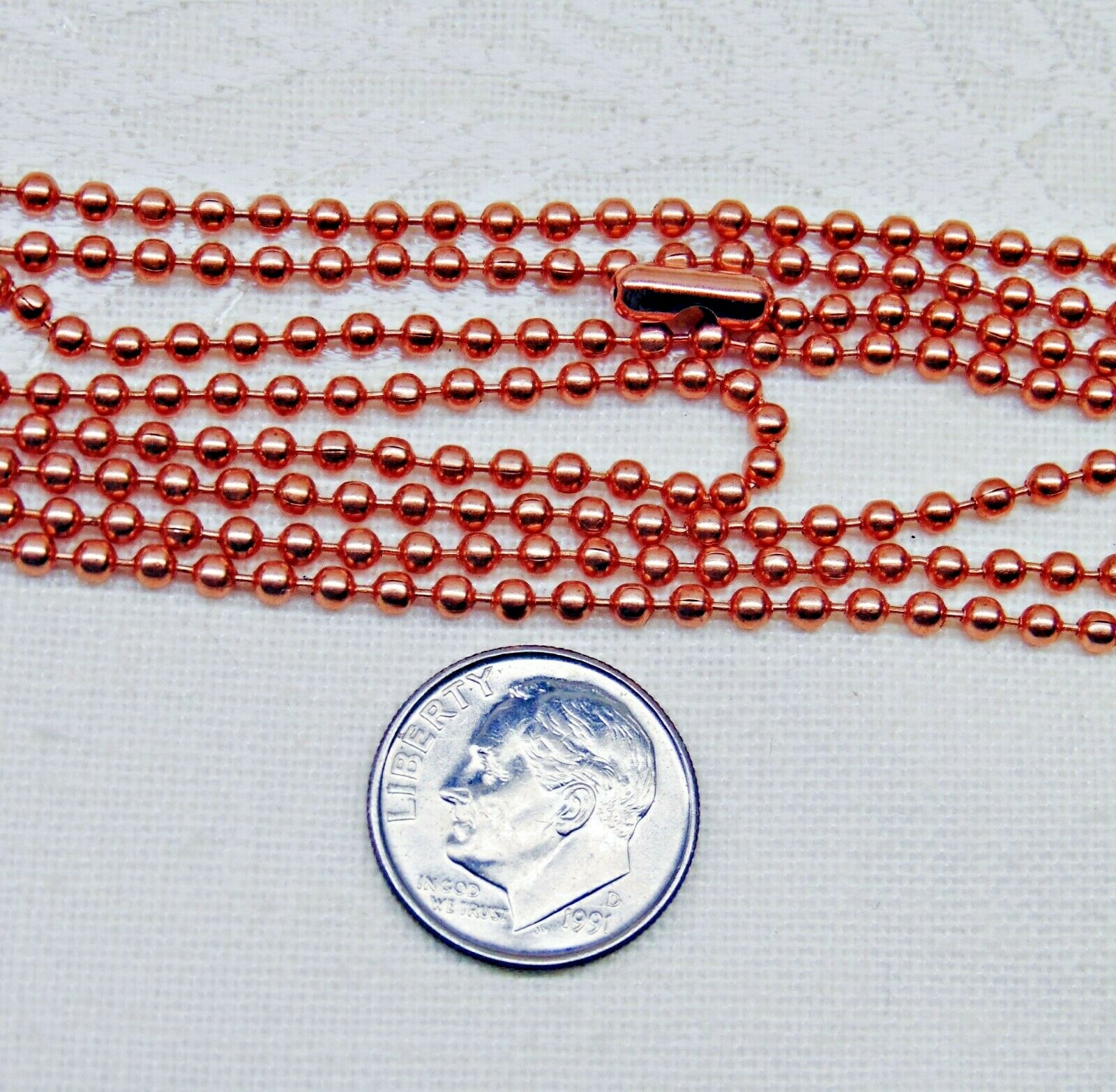 Pure 100% COPPER BALL CHAIN  24" Necklace with clasp (#3 / 2.4mm)  Made in USA