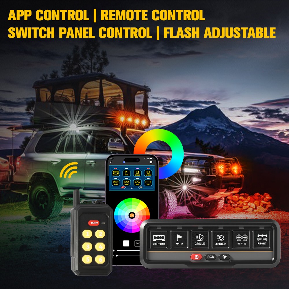 AUXBEAM 6 GANG SLIM LED SWITCH PANEL AUTO DIMMABLE OFF ROAD LIGHT RGB CONTROLLER