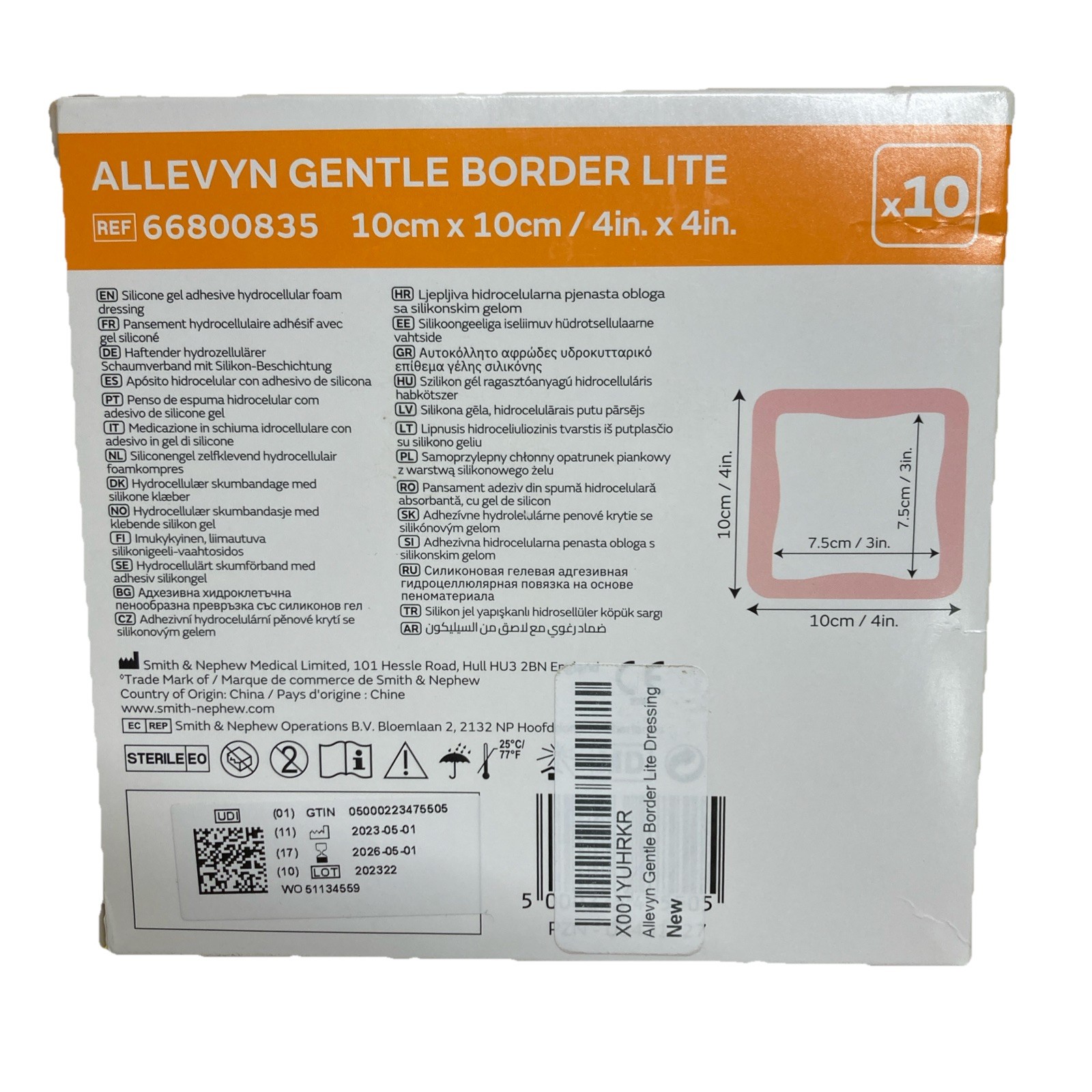 Allevyn Gentle Border Lite 4”x4” 10cmx10cm 66800835 Box Of 10 Exp 2026-05-01