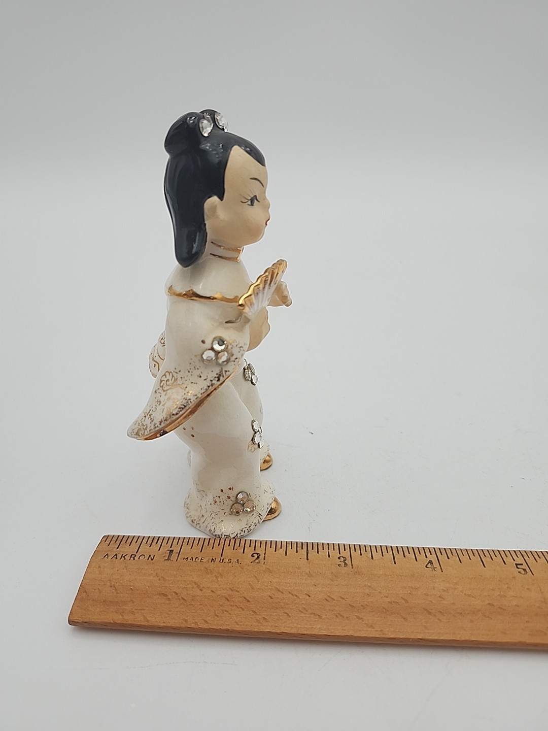 Lefton Geisha Fan Girl Figurine Vintage Rhinestone Japanese Statue Japan