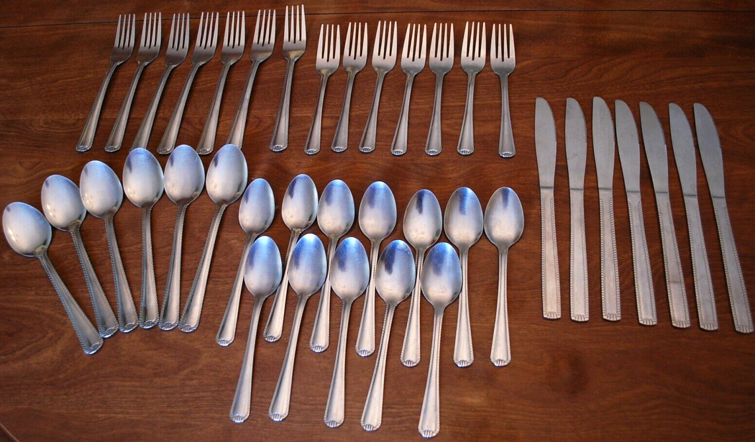 Set 39 Pices SATIN ROPE DESIGN Stainless Steel Flatware FORKS SPOONS KNIVES