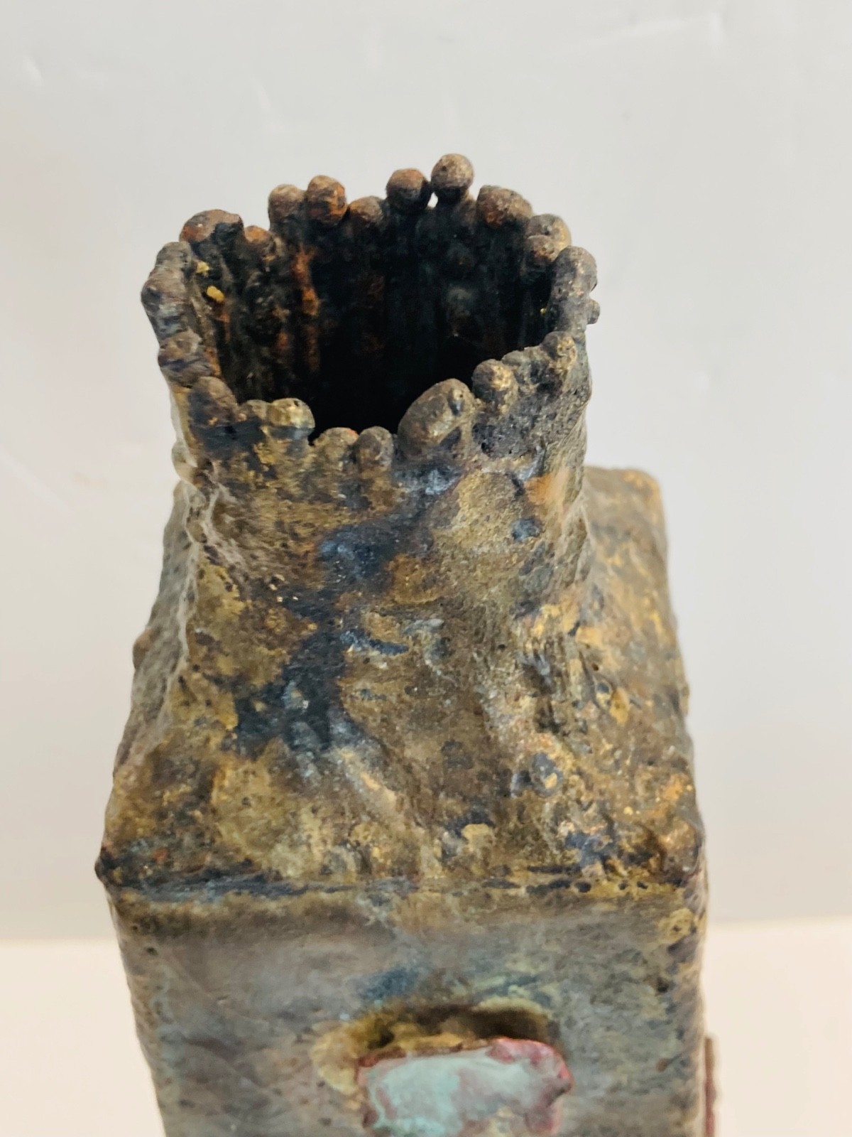 Beautiful MCM Metal Brutalist Bronze Vase Handmade Sculpture