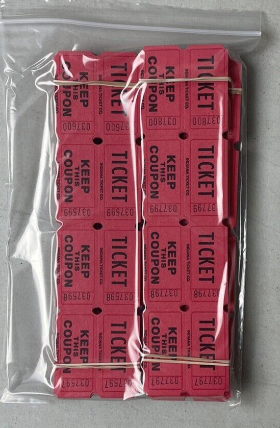 Red Raffle Tickets Package of 500 Folded Flat Double Stub Split The Pot 50/50