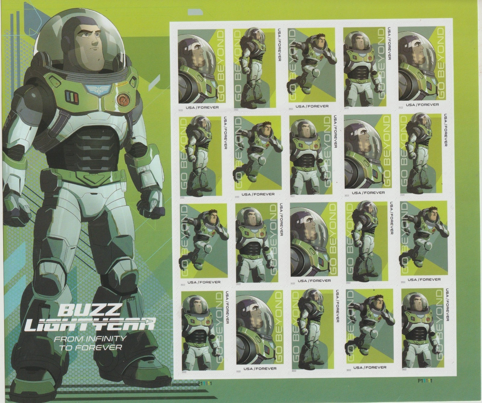 USPS Buzz Lightyear: Sheet of 20 one ounce letter rate stamps Sent from OKC, OK