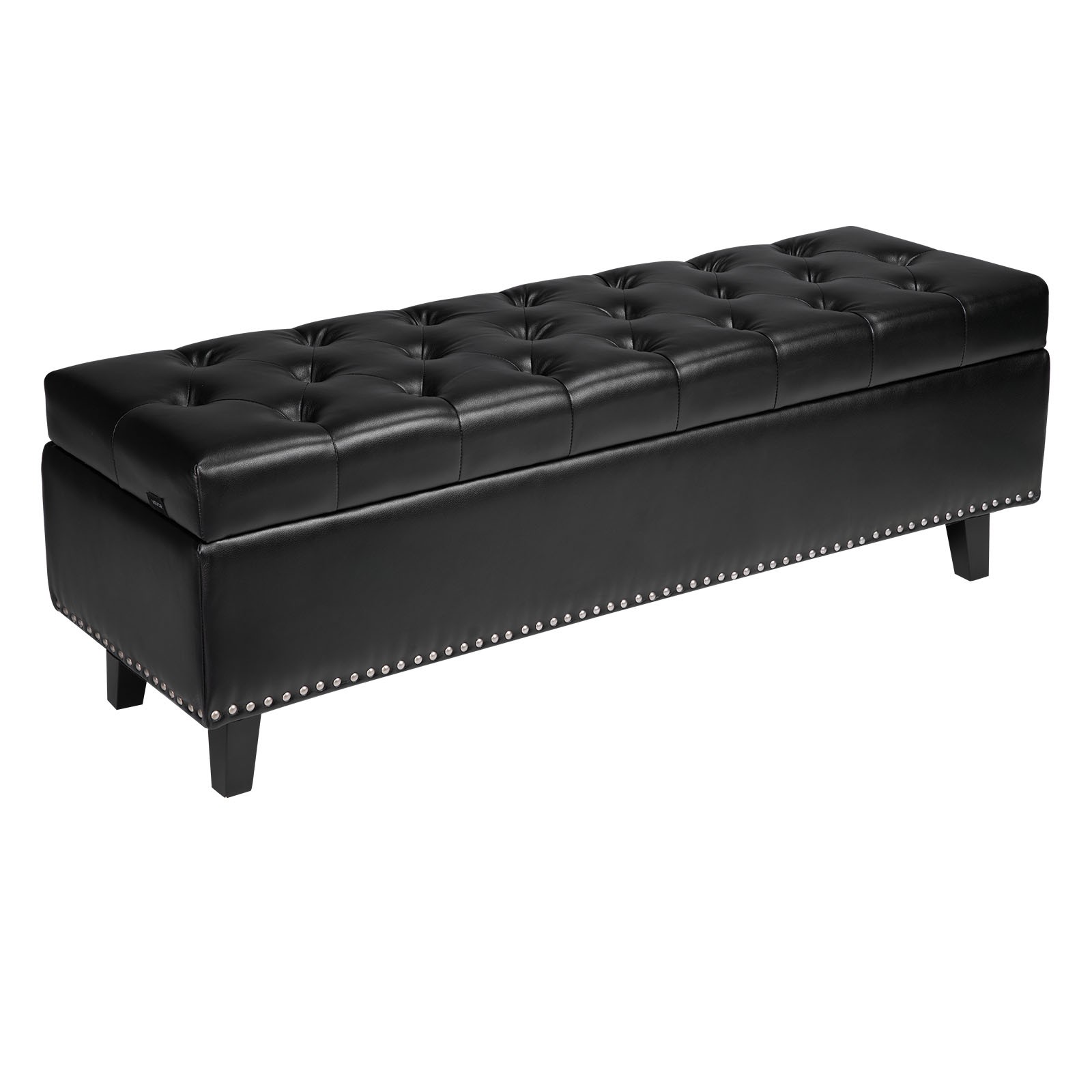 Uimoso Button-Tufted Storage Ottoman Bench PU Leather Bench with Wood Legs Black