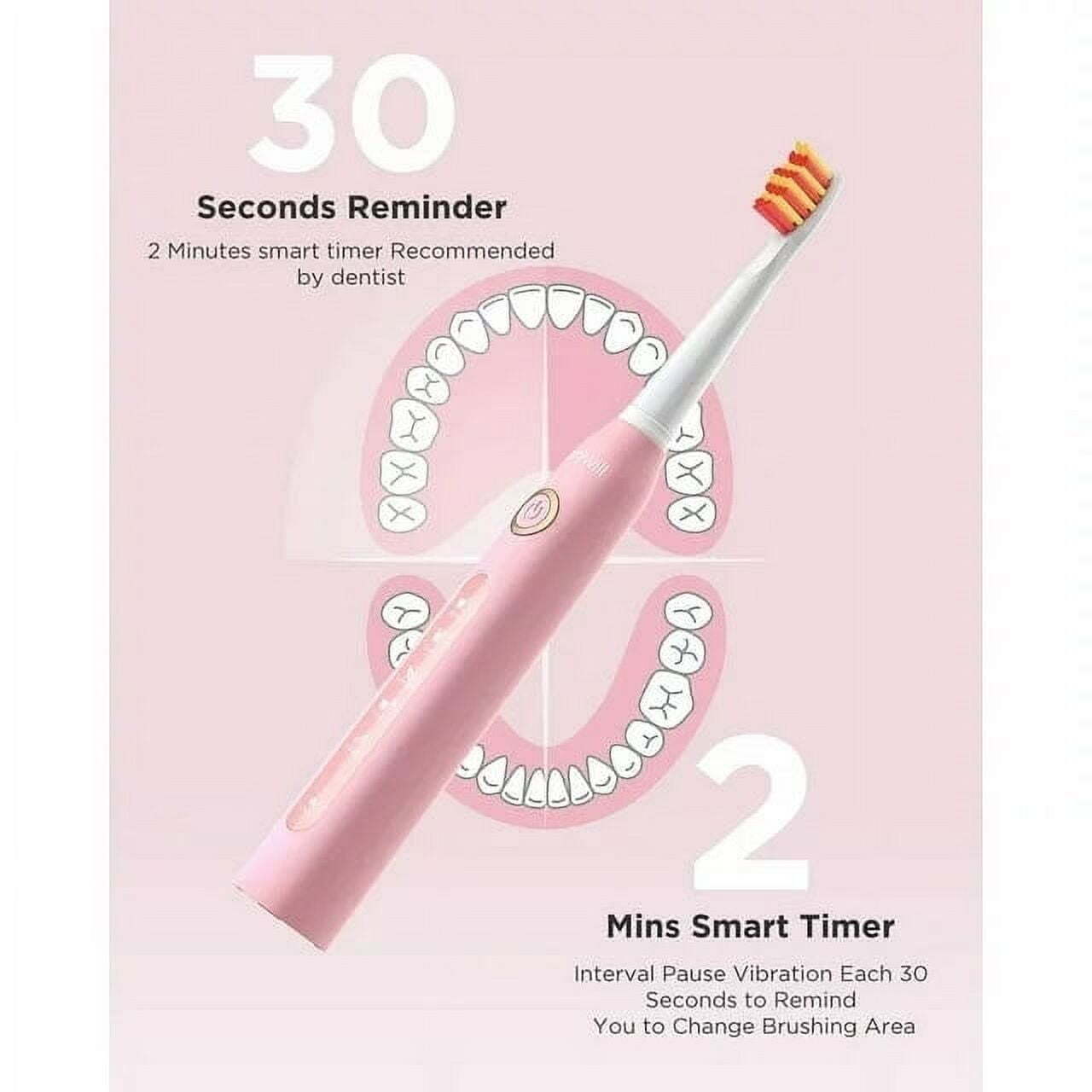 Fairywill Sonic Electric Toothbrush USB Rechargeable 5 Modes 6 Brush Heads Timer