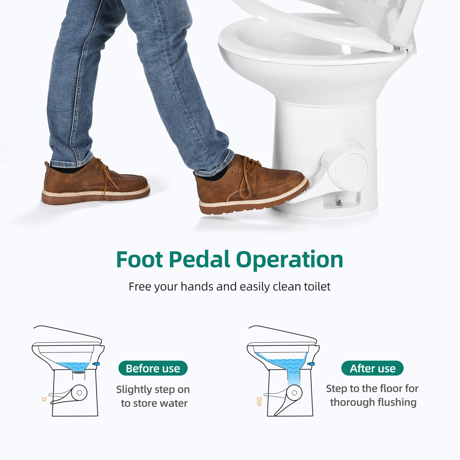 Portable Toilet High Profile w/ Pedal Flush for Outdoor Boat RV Travel Camping