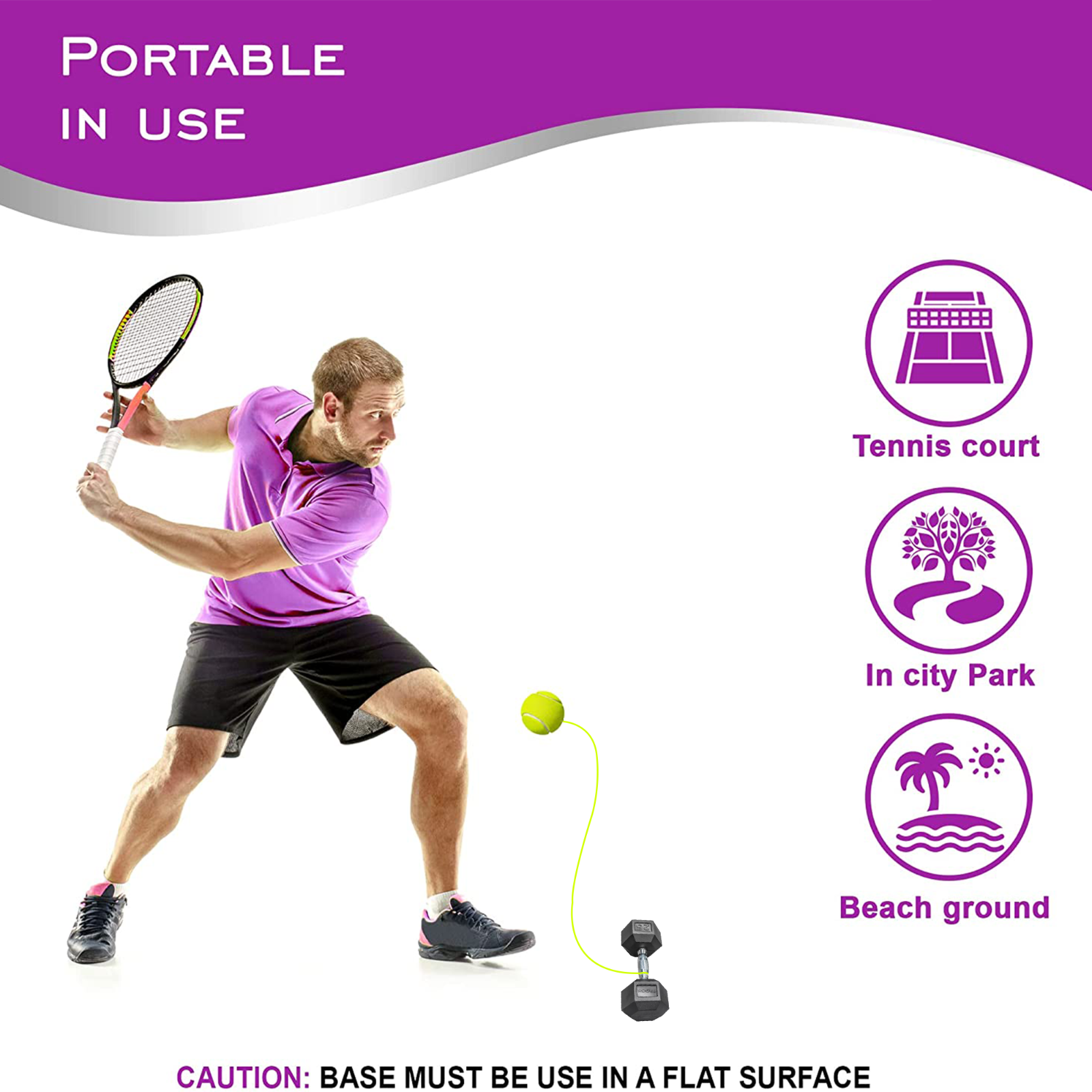 3Pcs Tennis Trainer Rebounder Ball with Elastic Rubber Rope for Tennis Practice