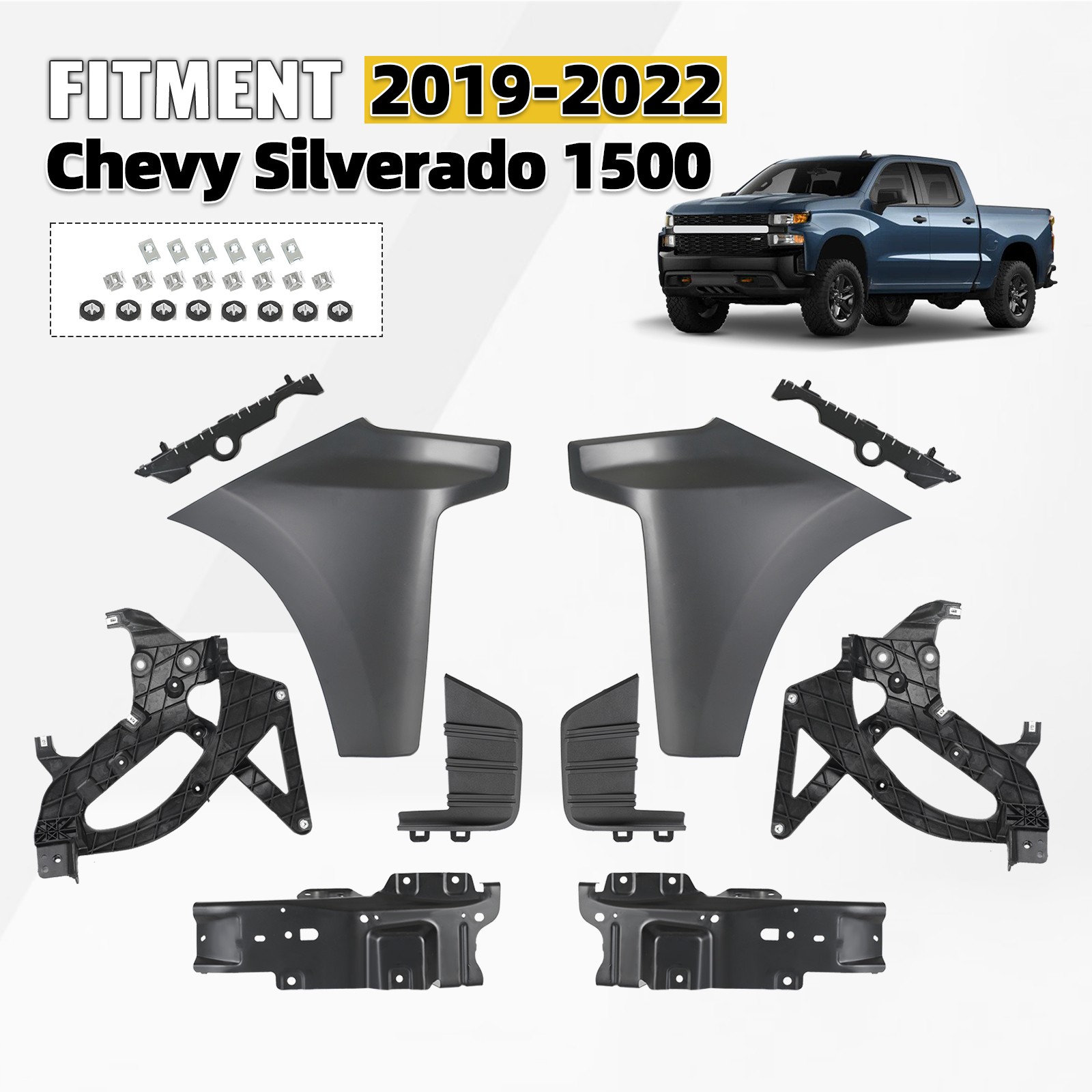 Front Bumper End Cap For 2019-2022 Chevrolet Silverado 1500 w/ Bracket