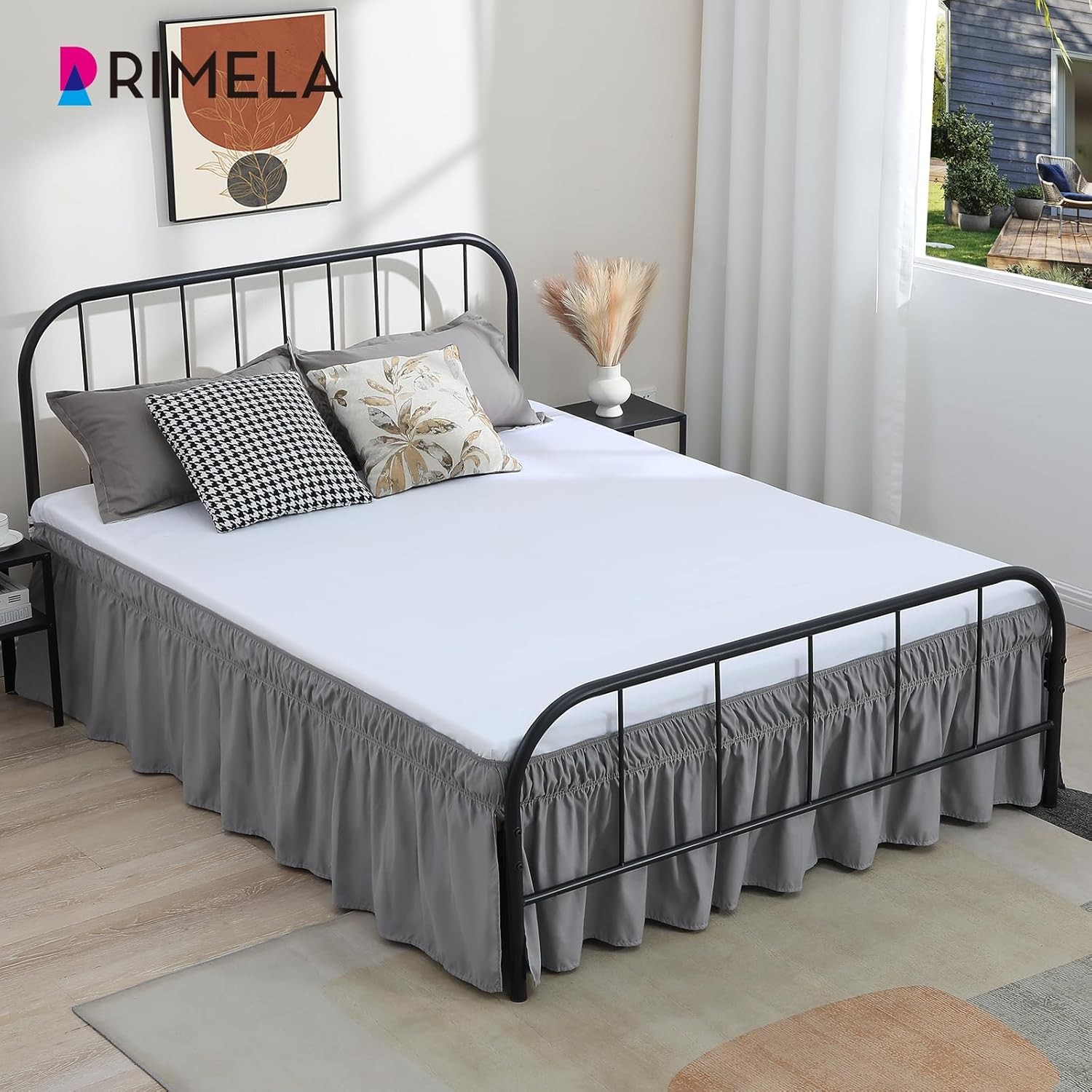 Grey Bed Skirts with Split Corners Queen Size 15 Inch Drop,Elastic Bed Skirting