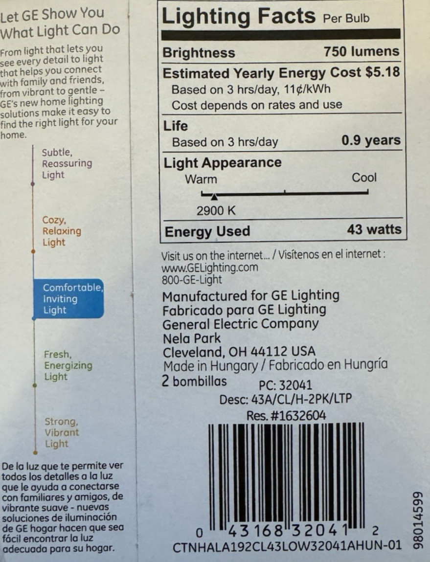 2 60W Basic GE Clear Glass Decorative Light Bulbs w/Medium Base