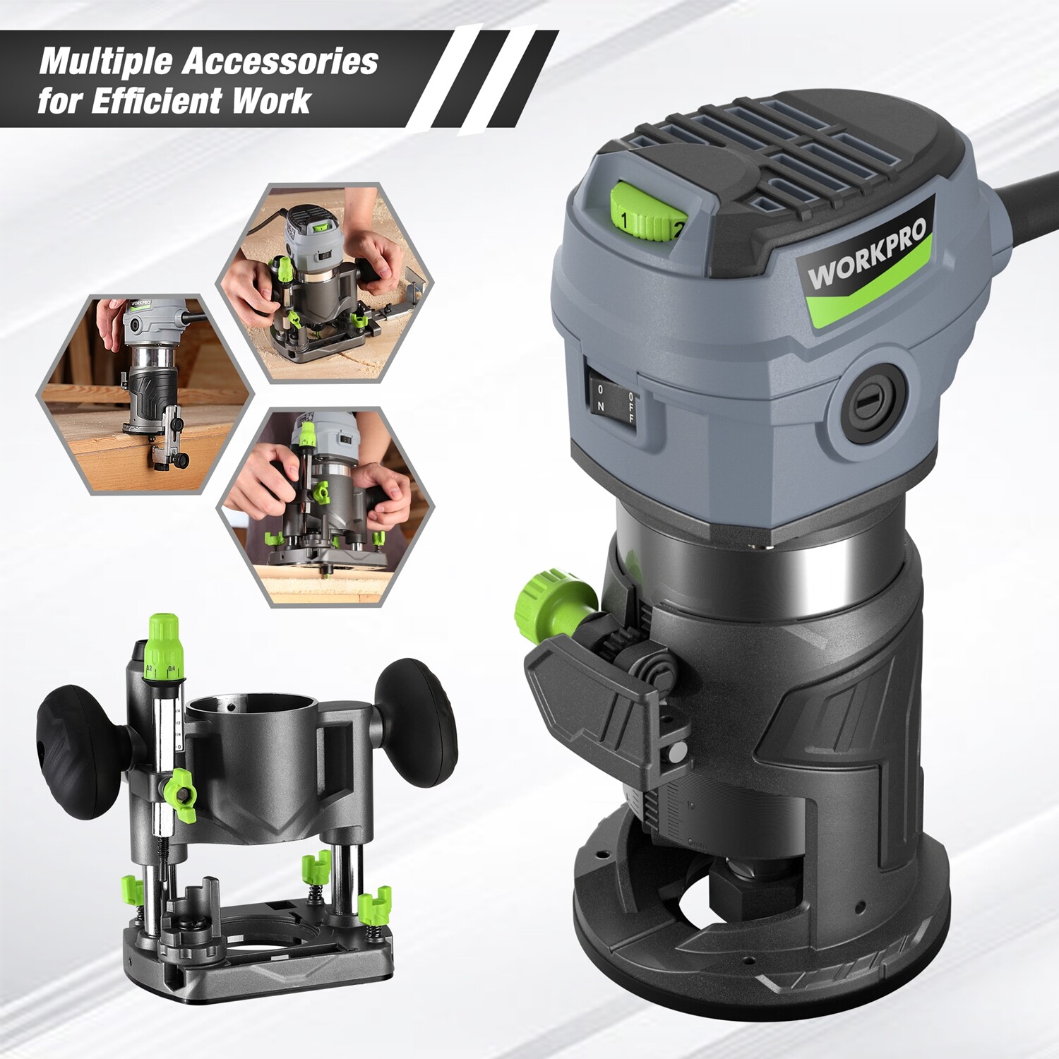 WORKPRO Compact Router Kit 6.5Amp Corded Trimmer Router Tool W/6 Variable Speeds