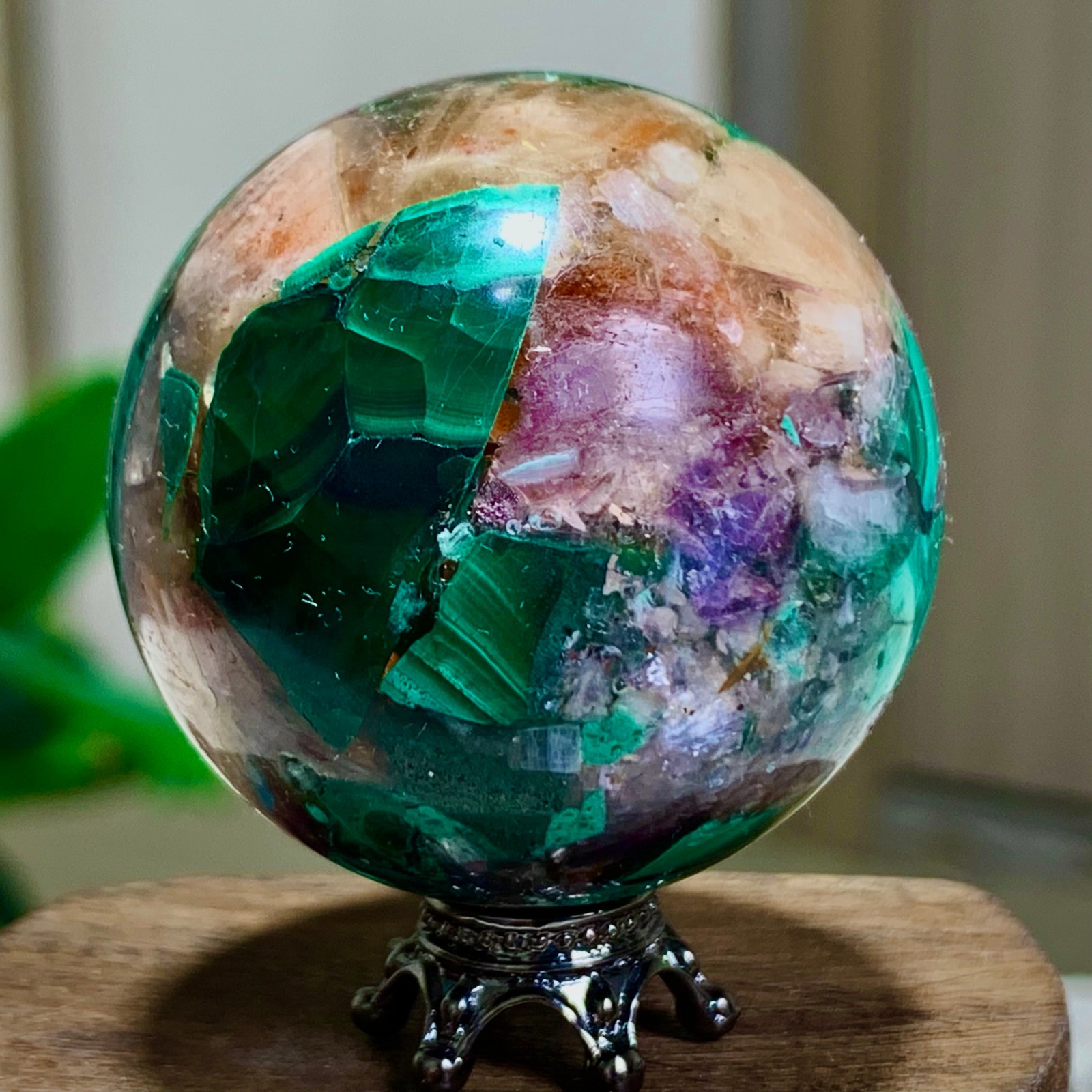 84G Newly discovered rare malachite purple mica symbiotic sphere restoration
