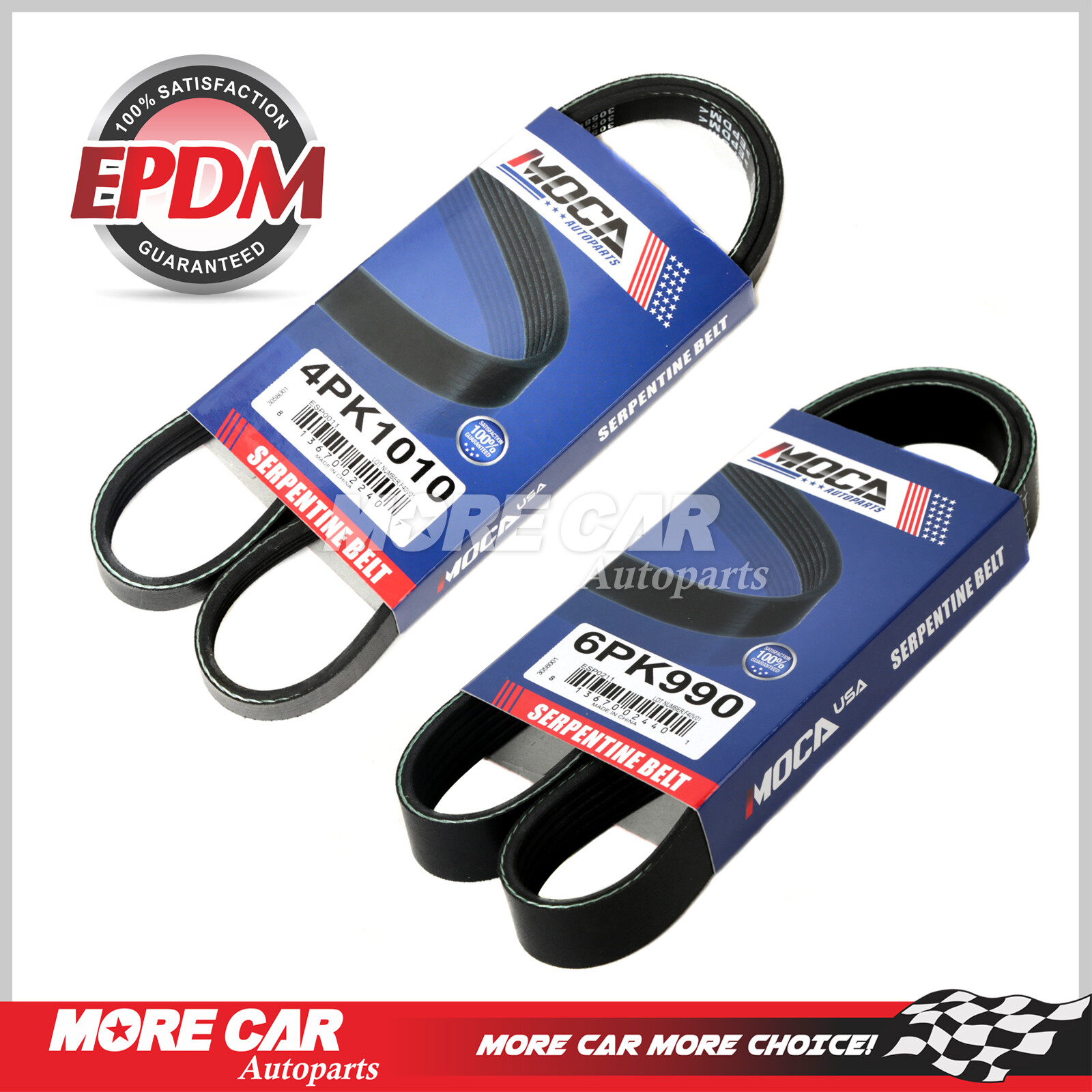 EPDM 2 Drive Belt Set for 2001-2005 Honda Civic Acura Alt-AC-Pwr 6PK990-4PK1010