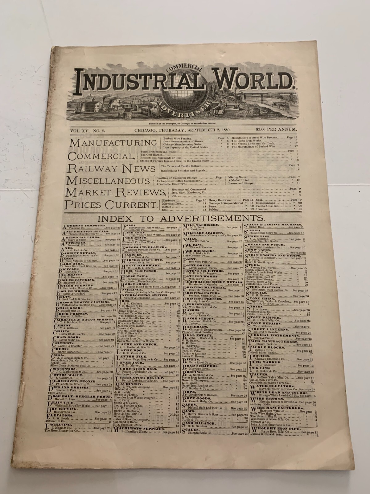 1880 Commercial Industrial World Advertiser Magazine Chicago September 2 1880