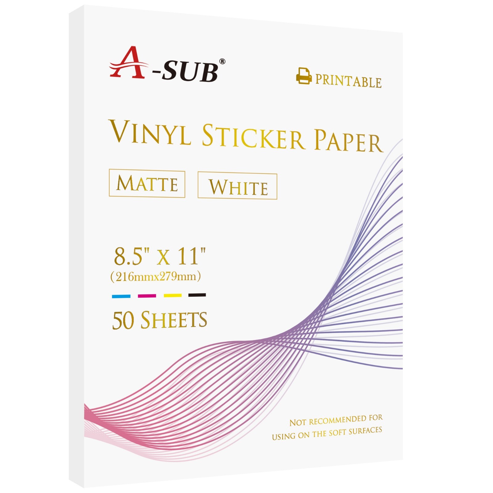 A-SUB Printable Vinyl Sticker Paper for Inkjet Waterproof Matte White 50-200 PK