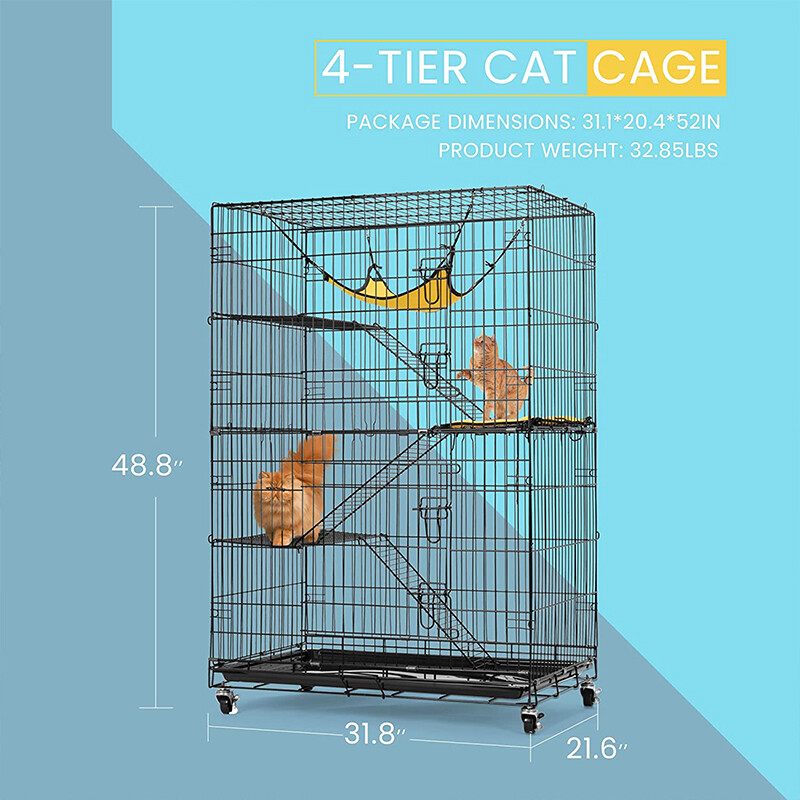 Catio 4-Tier Large Cat Cages Indoor Metal kitten Playpen Enclosure with Wheels