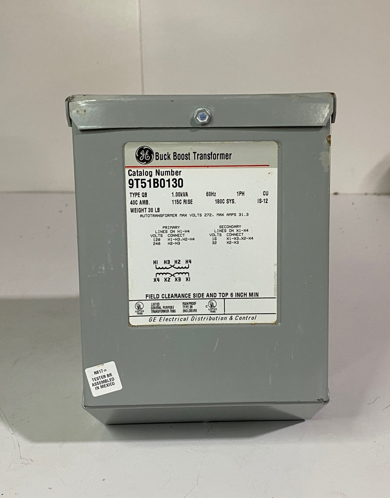 ONE (1) GENERAL ELECTRIC Buck Boost Transformer 9T51B0130 (NEW)