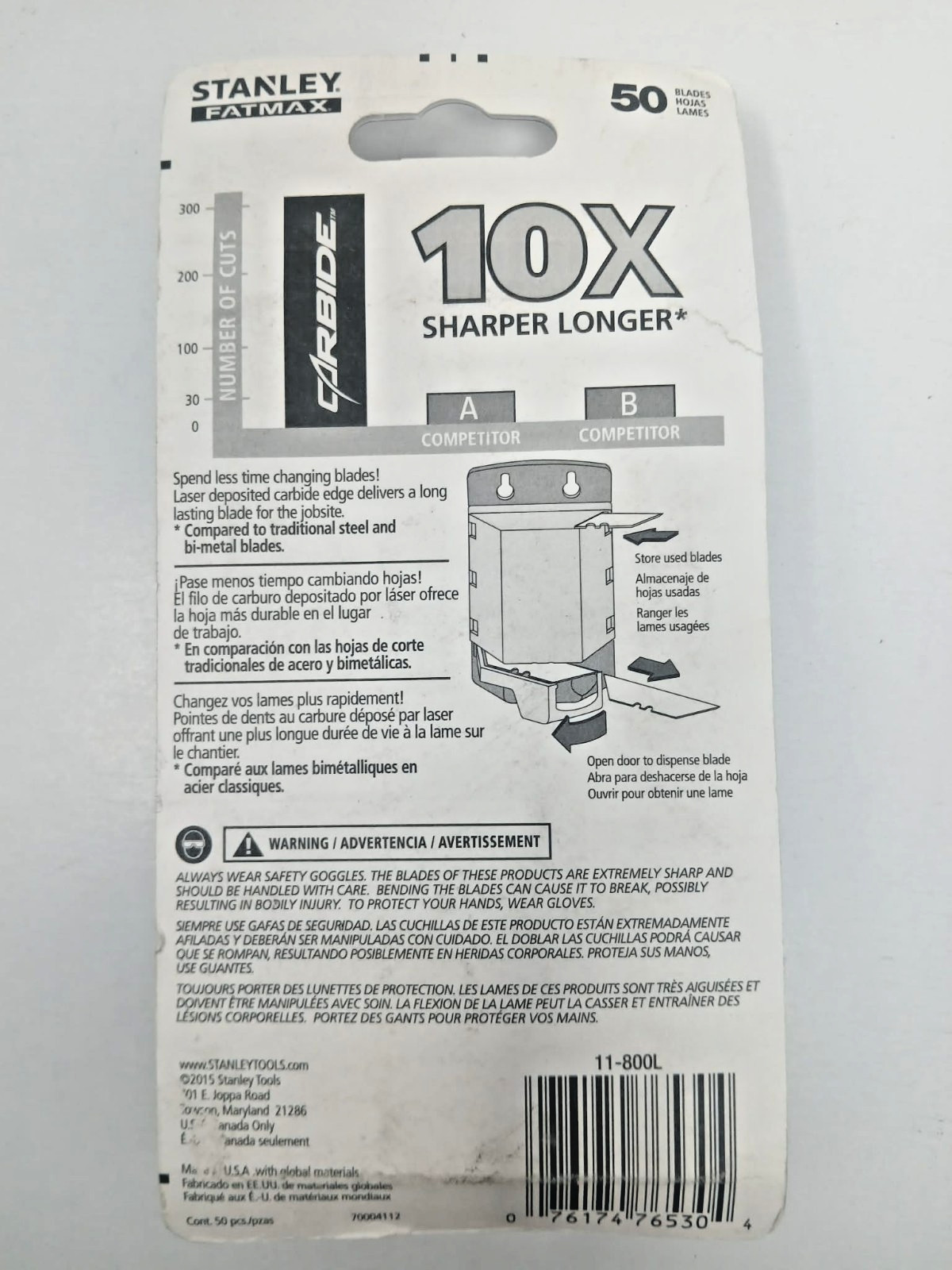 Stanley 11-800L Carbide-Tipped Utility Knife Blades, 50 Pack