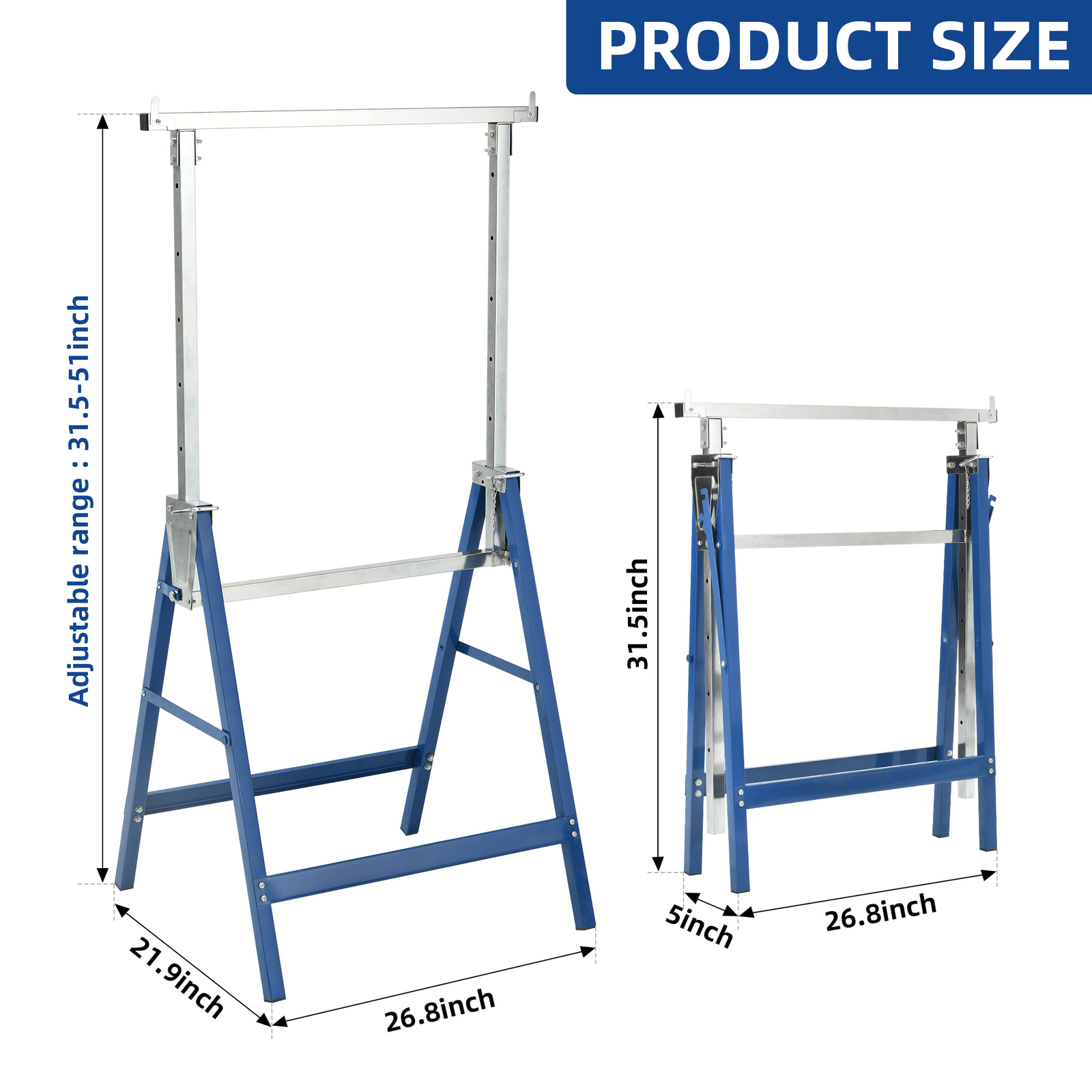 Durable Heavy Duty Saw Horses Folding Stand 882 LBS Capacity Adjustable Height