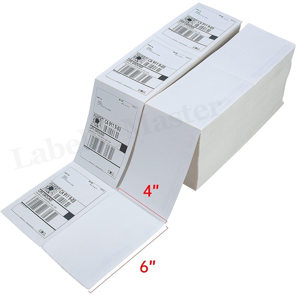 4x6 Fanfold Direct Thermal Shipping Labels Perforated for Zebra & Rollo Printers