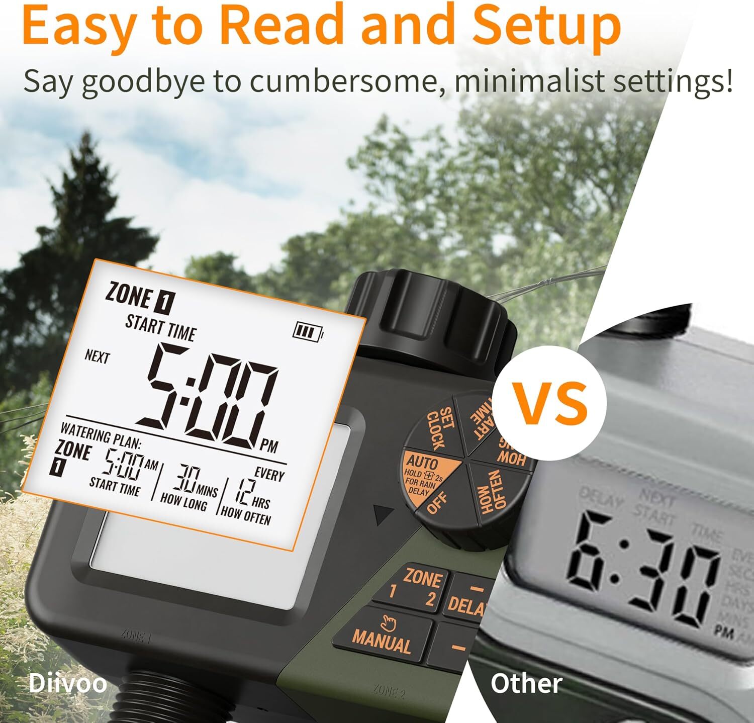 Sprinkler Timer 2 Zone Programmable Water Timer 2 Outlet for Outdoor Garden Lawn