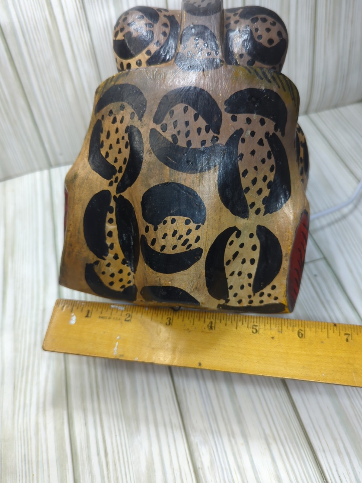 Mexican Nahua Folk Art Guerrero Carved Wood Cat Jaguar Animal Head