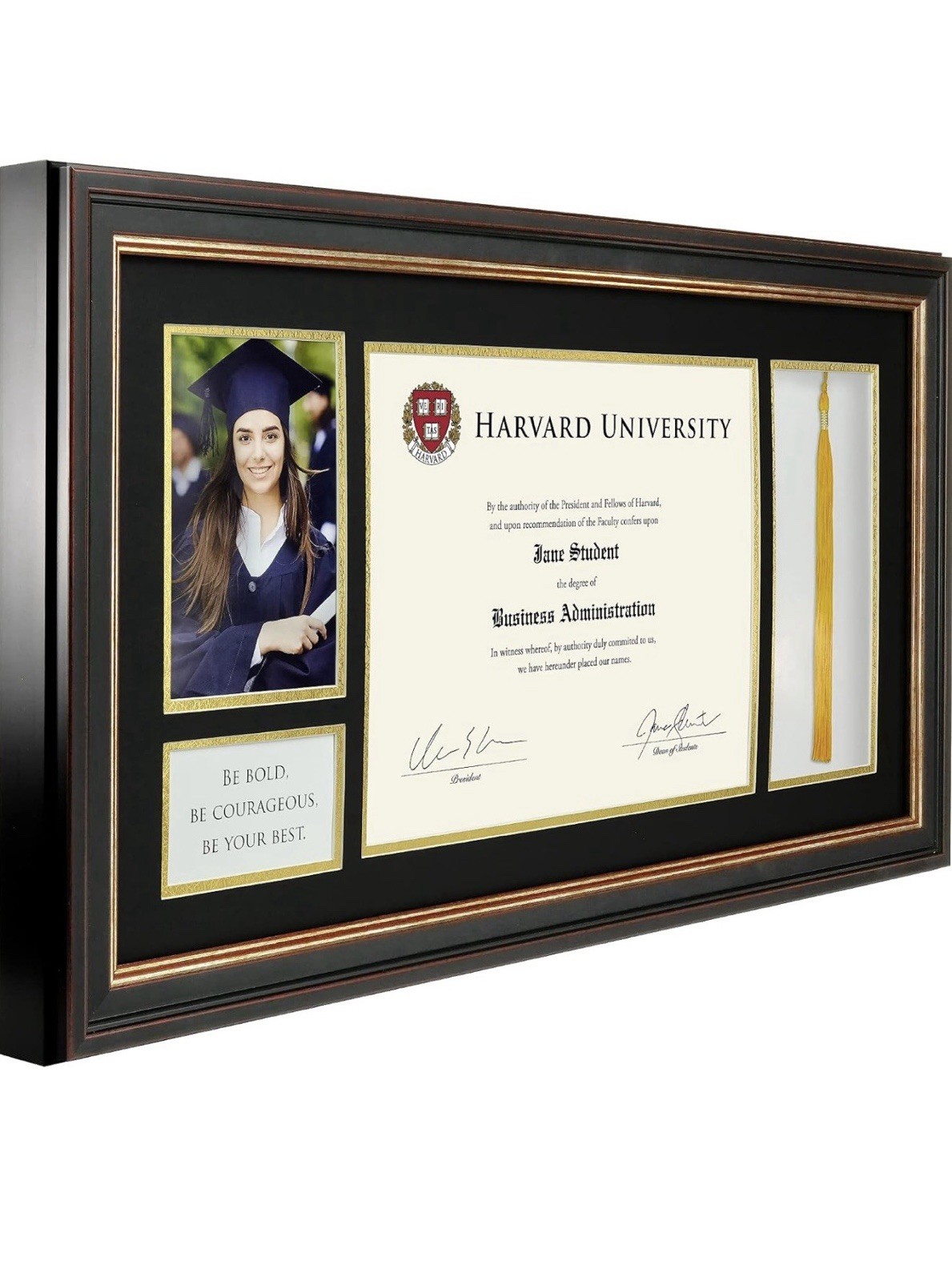 24x13 Graduation Diploma Frame Black Gold College Degree Frame w Photo Tassel
