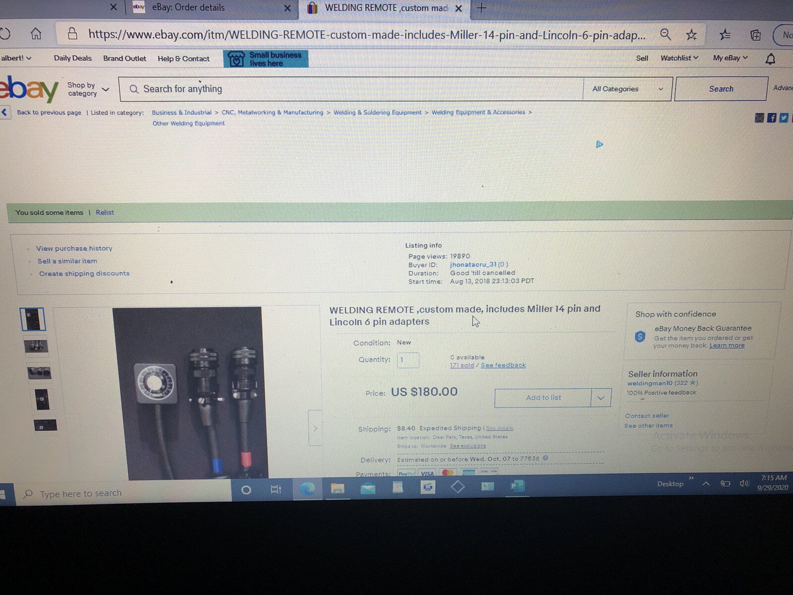 WELDING REMOTE , Improved From Old Listing Miller 14 pin , Lincoln 6 pin adapter