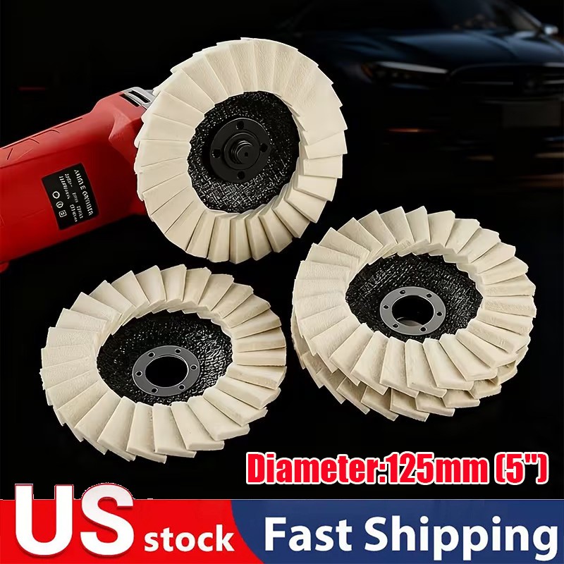3pcs 5" Wool Polishing Wheels Buffer Pads Flap Felt Polishing Finishing Disc US
