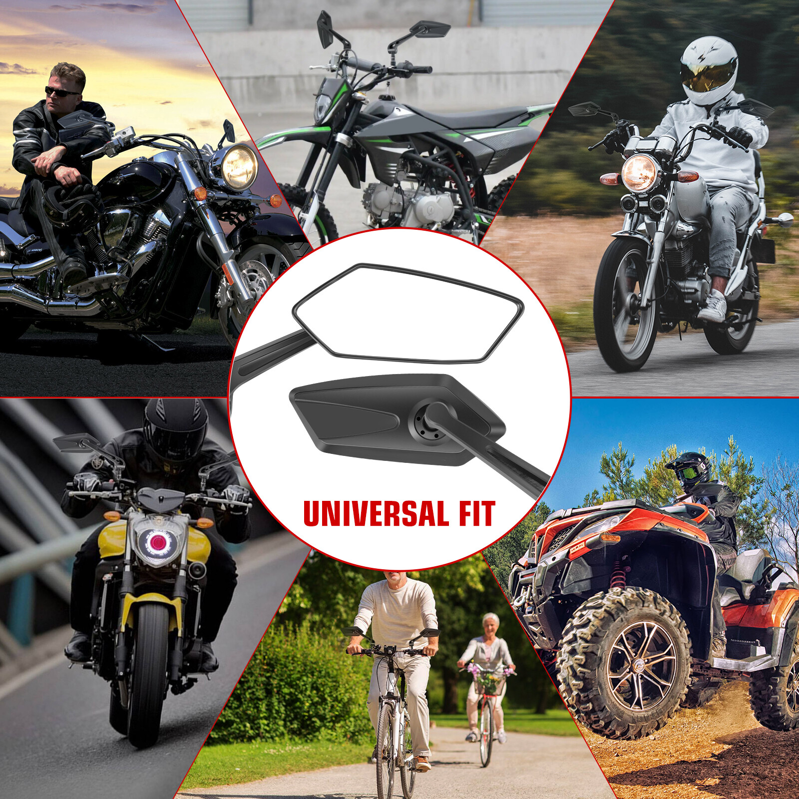 Universal Motorcycle Rearview Wing Mirrors 8mm/10mm For Honda Yamaha Suzuki ATV