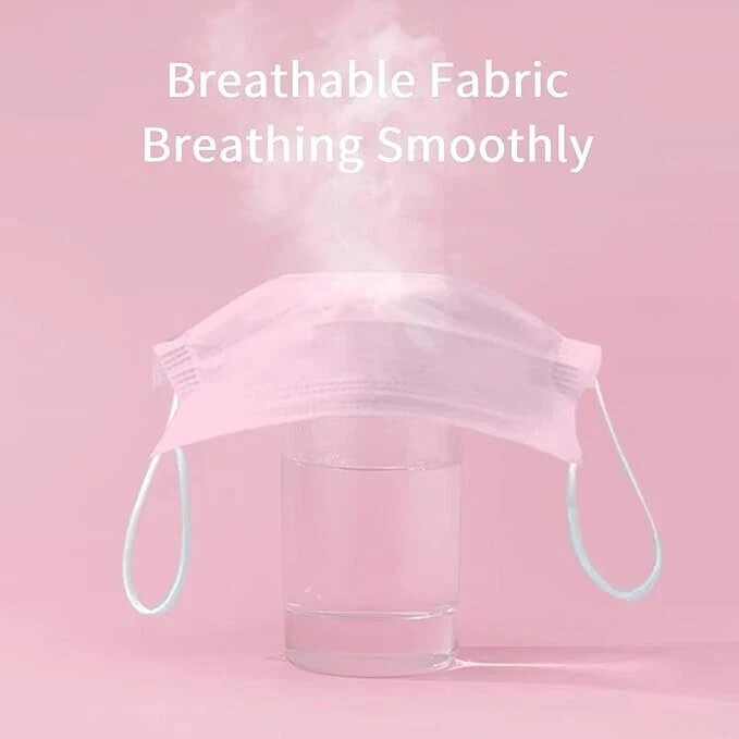 50/100 Pcs Pink Disposable Face Cover 3-Ply Filter Breathable Earloop Masks