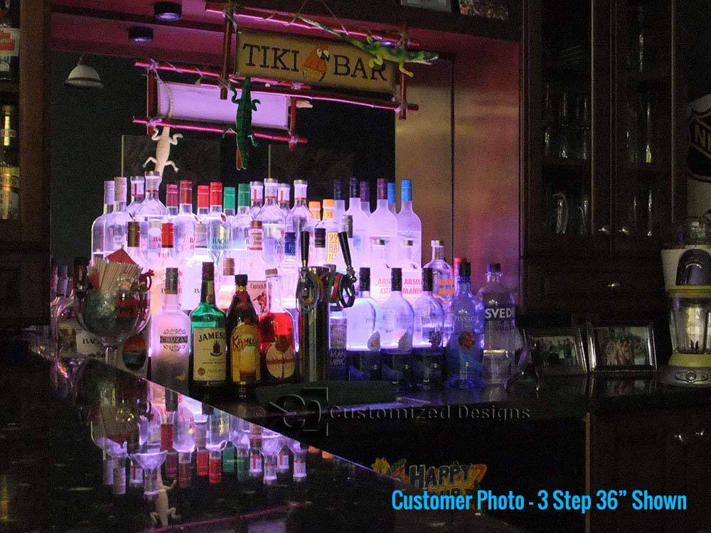 36" 3 Step Tier LED Lighted Shelves Illuminated Liquor Bottle Display FREE SHIP