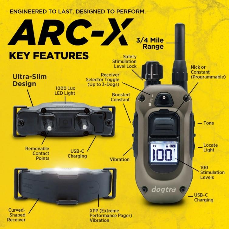 Dogtra ARC-X HANDSFREE Dog Remote Training Collar 3/4 Mile Boost, Tone & XPP Vib